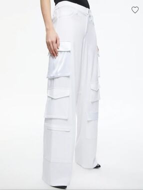 Alice + Olivia White Wide-Leg Cargo Pants with Flap Pockets